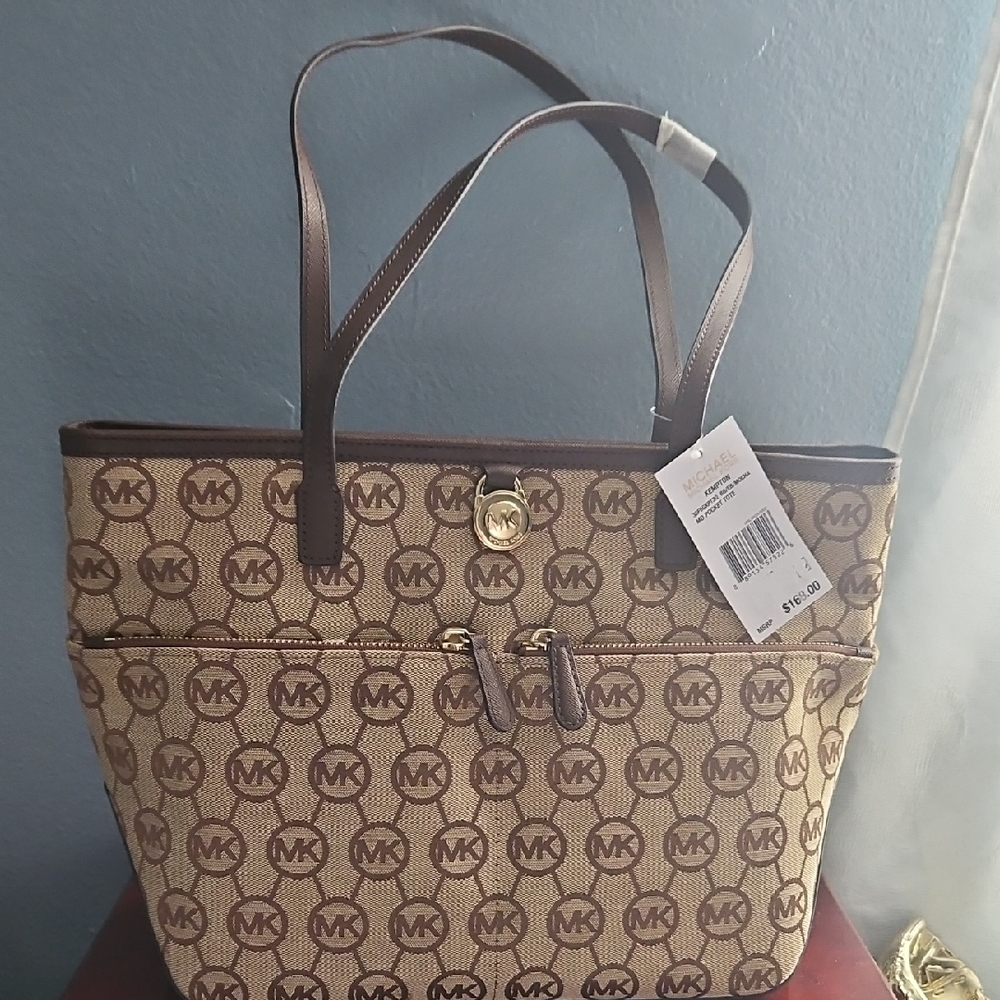 Michael Kors Brown Leather Trim Tote